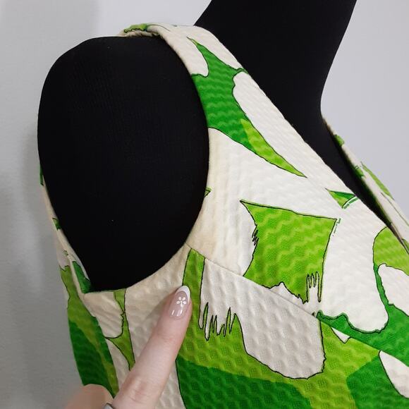 Vintage 1960s Kahala Hawaii Mod Floral Wide Leg Jumpsuit Lime Green Psychedelic - Picture 10 of 16